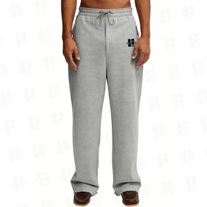 Pantalon de survêtement en coton à cordon de serrage, coupe droite, jambe large, taille élastique, ourlet brut, broderie personnalisée, tissu lourd en molleton français - Product Image 2