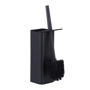 Bathroom Black 304 Stainless Steel Toilet Cleaning Brush With Holders Set Stand 2 Optional Silicone Brush Head TBS008