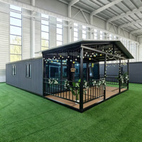 Casa Contenedor Expandible de Estructura de Acero Resistente, Casa Móvil Modular Prefabricada con Terraza para Vivir al Aire Libre