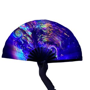 Abanico de Baile Grande con Reflejo UV, Abanico Plegable de Bambú y Tela, Abanico de Mano con Efecto Neón UV - Product Image 2