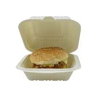 Wegwerp suikerriet chemisch-vrije clamshell to-go verpakkingen van bagassevezel, biologisch afbreekbaar, milieuvriendelijk, BPI-gecertificeerd voor voedsel.