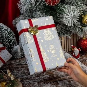 Luxurious winter-themed white-gold Christmas copperplate <b>paper</b> <b>packaging</b> with pinecone needle-like plant patterns - Product Image 4