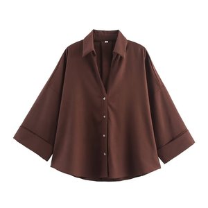 Camicetta Vintage in Misto Cotone e Lino Stampato con Maniche a Tre Quarti per Donne - Camicia Traspirante con Colletto Rovesciato e Bottoni - Product Image 4