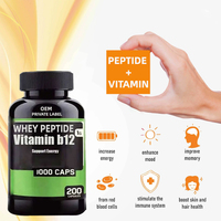 Compléments alimentaires en peptides de protéines de lactosérum clairs de marque privée, vitamines B12 méthylcobalamine 5000 mcg, capsules organiques pour adultes sans OGM