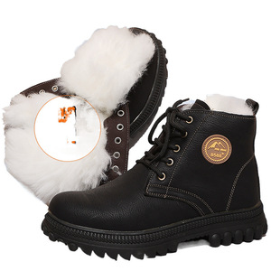Botas de Nieve para Hombre, Color Marrón, Impermeables, Forradas de Piel, para Senderismo en Invierno, Tacón Medio, Color Sólido - Product Image 3