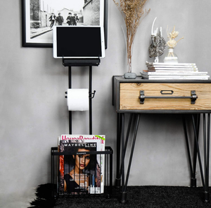 Porte-<span class=keywords><strong>papier</strong></span> <span class=keywords><strong>toilette</strong></span> noir pour salle de bain avec étagère de rangement, support pour magazines et <span class=keywords><strong>papier</strong></span> <span class=keywords><strong>toilette</strong></span> avec support pour <span class=keywords><strong>tablette</strong></span> - Product Image 6