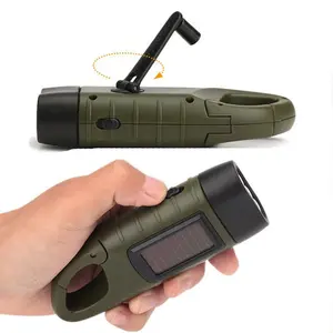 IPX6 Waterproof Solar Powered Rechargeable Mini Flashlight Carabiner Hand Crank Dynamo Led Torch