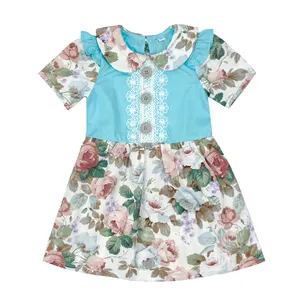 Organic Cotton Girl Dresses Wholesale Kids' Dresses Customize Peter Pan Collar Dress For Children Girl Eco Children Clothes