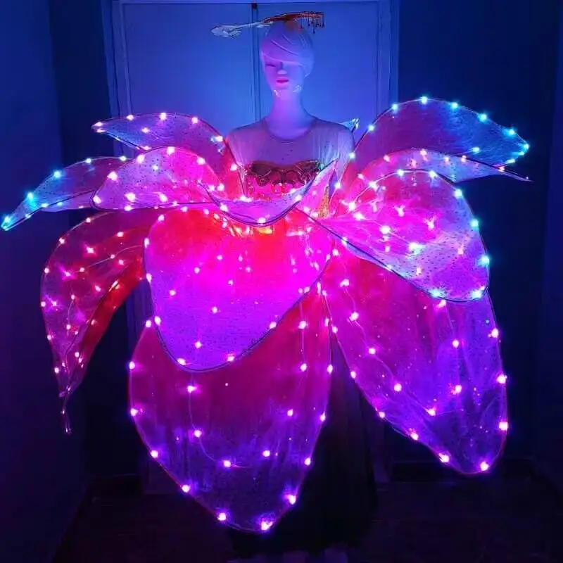 Gaun bunga cahaya Led gaun pesta klub seksi pertunjukan kostum acara luar biasa karnaval gaun klub seksi
