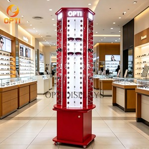 Vitrine rotative pour lunettes avec éclairage LED, 360° °   Présentoir rotatif sur pied pour lunettes de soleil avec serrure et roulettes - Product Image 5