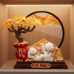 แมวกวักต้นไม้เงิน ของตกแต่งภาพวาดทราย น่ารัก เสริมโชคลาภ ตกแต่งร้านค้า โต๊ะต้อนรับ ห้องนั่งเล่น - Product Image 2