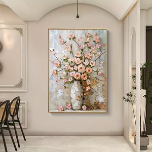 SQ texture épaisse <span class=keywords><strong>peinture</strong></span> à l'huile fleur rose avec vase mur art décor peint à la main <span class=keywords><strong>couteau</strong></span> palette toile <span class=keywords><strong>peinture</strong></span> à l'huile - Product Image 2