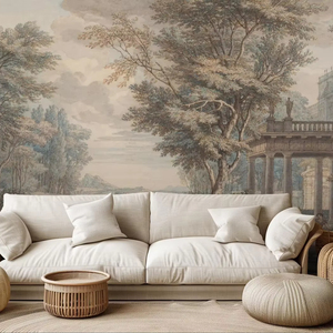 Moderno palazzo retrò paesaggio panoramico carta da parati murale buccia e bastone Design per soggiorno divano decorazione d'interni - Product Image 1