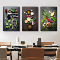 Peinture Art Déco Impressionniste sur Toile, Affiche Murale 3 Pièces Thème Cuisine, Décoration Murale de Salle à Manger en Porcelaine Cristalline, Décoration Intérieure