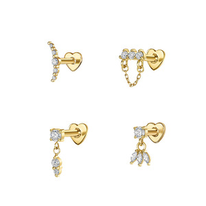 Pendientes Clásicos de Plata de Ley 925 con Borla Pequeña en Forma de Corazón y Parte Posterior Plana para Mujer - Product Image 1