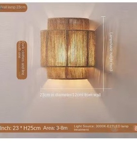 Applique murale d'intérieur E27 déco en corde de chanvre naturel et rotin en bambou applique antique pour la maison et l'intérieur - Product Image 2