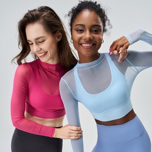 2024 logotipo personalizado malla manga larga ropa activa Fitness deporte Top Yoga Push Up Fitness Yoga <span class=keywords><strong>camisa</strong></span> envolvente camisas <span class=keywords><strong>de</strong></span> malla - Product Image 2