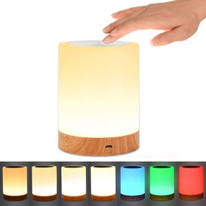 Colorful Wood Grain Dimmable <b>LED</b> Minimalist Table Lamp Touch Control Rechargeable Bedroom <b>Night</b> <b>Light</b> 3W - Product Image 2