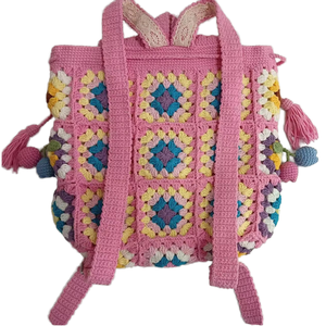 Handmade Crochet hoa đáng yêu mèo Ba lô kẻ sọc Crochet Vai Túi với vải trắng lót túi thời trang - Product Image 4