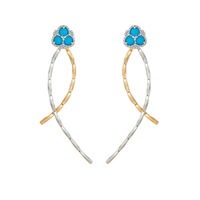 Boucles d'oreilles clous croisées bicolores en argent sterling 925 plaqué or 14 carats avec turquoise détachable et motif floral véritable Emotional Factory