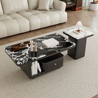 Mesa de Centro de Mármol con Ruedas y Cajones de Madera, Mesa de Té Moderna y Móvil de Lujo para Sala de Estar, Muebles para el Hogar