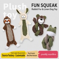 Jouet pour chien en toile de jute et fourrure de lapin couineur, durable, pour chiens de taille moyenne à grande, soulagement de l'ennui et protection des meubles