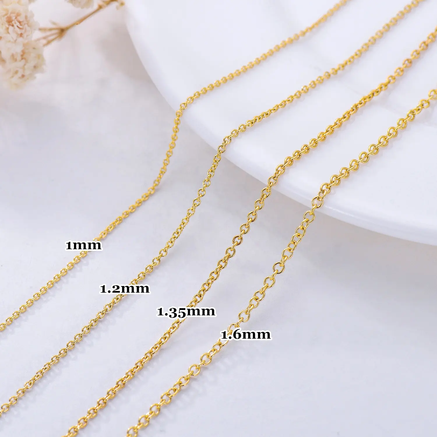 1Mm 1.2Mm 1.35Mm 1.6Mm Tahan Lama Kuat Padat 14K Emas Rantai Kalung dengan Musim Semi Gesper Membuat Perhiasan Kalung