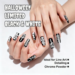 HS 2025 Tendance <span class=keywords><strong>Halloween</strong></span> Nails Art Coquette Gothique Crâne Squelette Noir Blanc <span class=keywords><strong>Dessin</strong></span> Peinture Vernis À Ongles Gel - Product Image 4