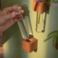 Vas kayu padat Magnet kulkas, vas kayu kreatif, vas tabung uji bunga, vas kecil pasang dinding dengan stiker magnetik