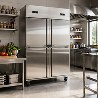 Congélateur commercial à 4 portes en acier inoxydable avec contrôle numérique de la température, congélateur vertical avec roulettes pour restaurant