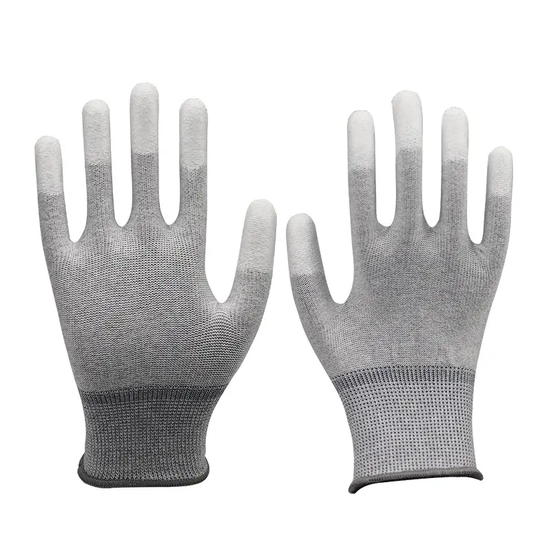 Gants de sécurité enduits du bout des doigts en PU avec doublure tricotée en polyester 13g avec haute dextérité électronique Gants en PU d'usine