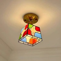 Lámpara de Techo Rectangular Peace Dove, de Cobre y Vidrio, con LED, Estilo Vintage, para Dormitorio, Entrada, Balcón, Pasillo