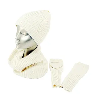 Yeni varış soğuk hava beyaz örgü su geçirmez Infinity kış şapka eldivenler eldiven eşarp setleri kadınlar için