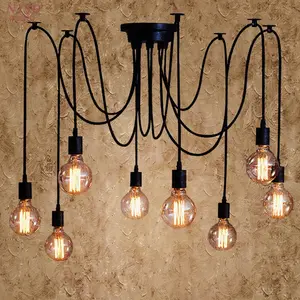 Phong cách Retro Edison bóng đèn sắt đa vũ khí công nghiệp nhiều đầu Loft Đen Nhện ánh sáng đèn chùm cổ điển Mặt dây chuyền trong nhà