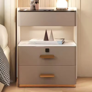 Smart Wooden Night Stand USB <strong>Wireless</strong> Charger 2-Light Glass Top <strong>Bedside</strong> <strong>Table</strong> with Music for Home - Product Image 4