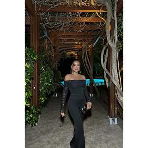 Black Chiffon <b>Jumpsuit</b> with Gathered Sleeves <b>Vintage</b> Print Formal/Casual Style Above Knee Length for Summer and Winter - Product Image 3