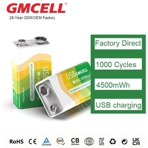 แบตเตอรี่ 9V จากโรงงานโดยตรง ชาร์จผ่าน USB ได้ ความจุ 500mAh แบตเตอรี่ลิเธียมไอออนแบบ USB-C ใช้งานได้ 1000 รอบ สำหรับอุปกรณ์อิเล็กทรอนิกส์ - Product Image 1
