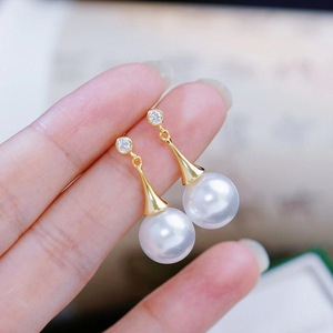 WENCHI S925 เงินแท้ DIY อุปกรณ์ตกแต่งมุก ถาดเปล่าสำหรับใส่ลูกปัดกลมขนาด 9-15 มม. ต่างหูแฟชั่น รุ่นจีน 11323 - Product Image 1