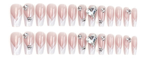 Faux ongles à presser Coquette Long Coffin, style French, avec <span class=keywords><strong>strass</strong></span> 3D en forme de cœur et cristaux, réutilisables, en acrylique, pour mariée, <span class=keywords><strong>mariage</strong></span> et usage quotidien - Product Image 5