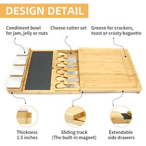Vente en gros de couteaux de planche à fromage en bambou, plateau et plateau pour aliments cuits avec couteaux en acier inoxydable et 4 bols en céramique pour mariage - Product Image 4