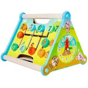 Multi-Functional Centre Triangle Board Toy Abacus Clock Activity Cube Digital Walking Tool Kids Montessori Learning Busy Box