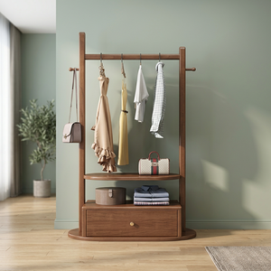Modern Solid Wood <b>Coat</b> Rack <b>with</b> 4 <b>Hooks</b> 2 <b>Shelves</b> Freestanding Storage for Entry Living Room Furniture Scandinavian Design - Product Image 3