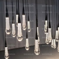 Lustre linéaire à 42 lumières avec pampilles en verre, luminaire LED industriel long pour mariage, restaurant, salon