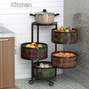 Rotating Movable Metal Organizer Kitchen Storage Rack for <b>Vegetable</b> and Snack Food Use <b>Standing</b> Type Storage Rack Factory OEM - Product Image 4