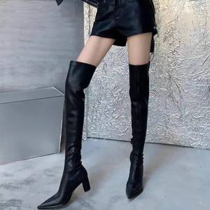 Bottes d'équitation pour femme automne-hiver 2025, style western audacieux, au-dessus du genou, à bout pointu, extensibles, coupe ajustée, talon épais, antidérapantes - Product Image 2