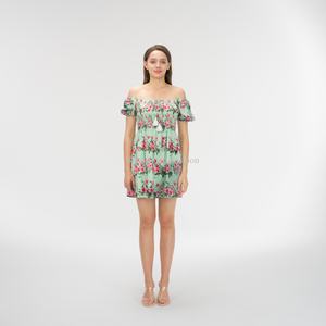Robe florale pour femmes, personnalisée, épaules dénudées, manches courtes, coupe évasée, robe d'été décontractée - Product Image 1