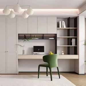 Librería de Madera Moderna y Sencilla Hecha a Medida con Integración de Escritorio, Ecológica y que Ahorra Espacio para Oficina en Casa, Dormitorio o Escuela - Product Image 1