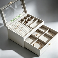 Boîte de rangement de bijoux de luxe avec fenêtre transparente, couvercle rabattable, tiroirs séparateurs, emballage personnalisé avec logo
