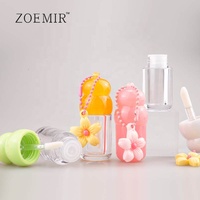 Mini tube de brillant à lèvres rechargeable de 3 ml en forme de gourde avec porte-clés et breloque, tube de rouge à lèvres liquide transparent rose gelée pour filles