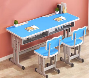 Ensemble de table et chaise double en bois réglable en hauteur pour salle de réunion traditionnelle, salle de classe, élèves du primaire et du secondaire - Product Image 6